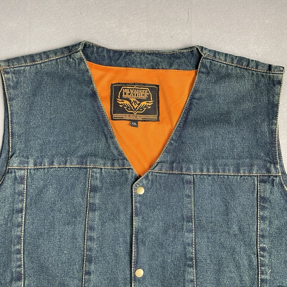 New Milwaukee Leather Blue Denim Motorcycle Biker Riders Vest 7XL w/Side Laces - Picture 2 of 11